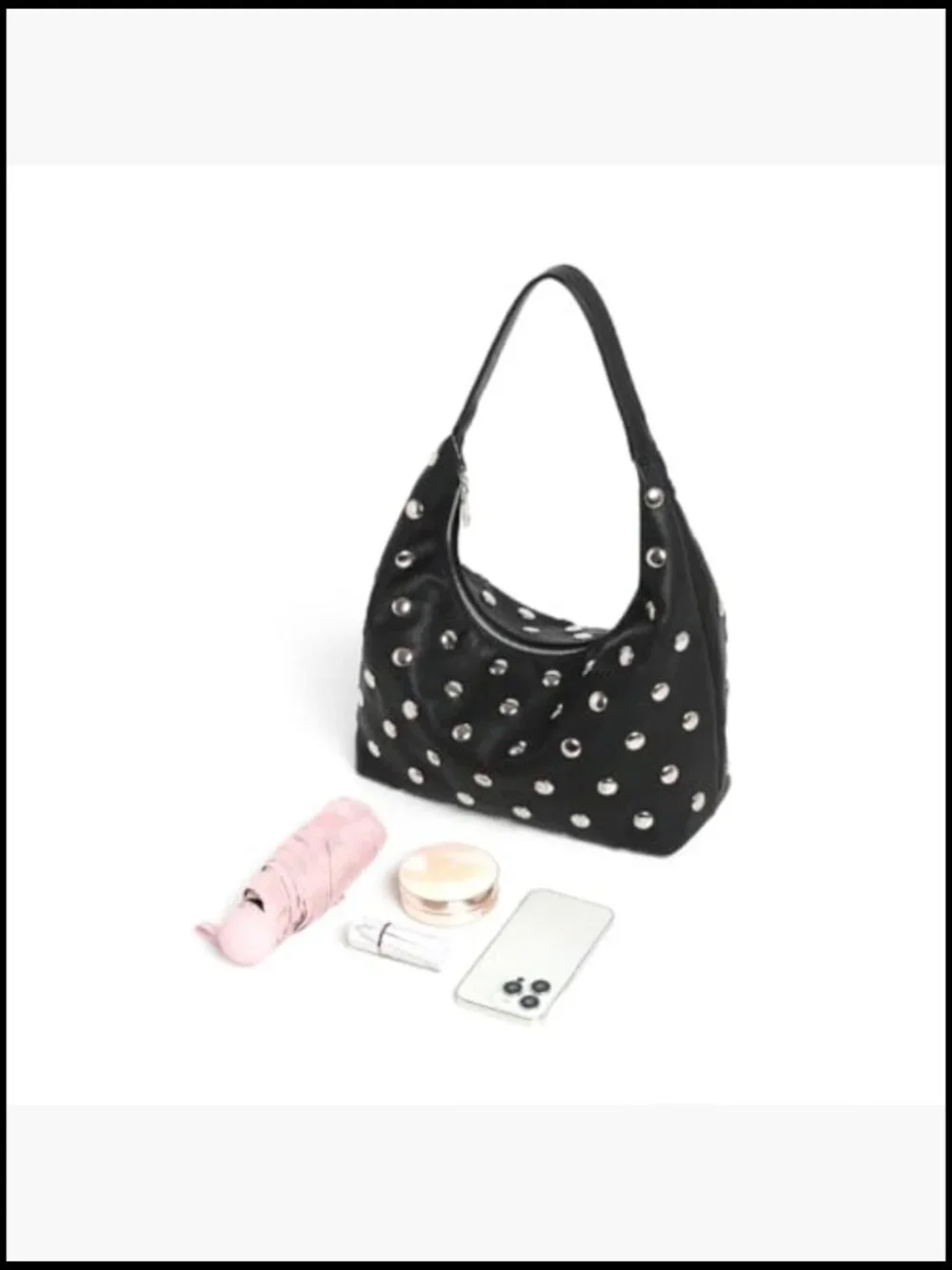 Studded Hobo Bag Vegan Leather Slouchy Tote Shoulder Handbag Purse